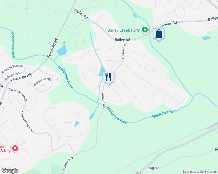 map of restaurants, bars, coffee shops, grocery stores, and more near 215 Roland Manor Drive in Dacula