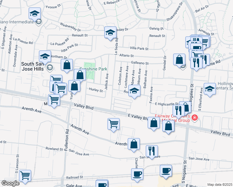 map of restaurants, bars, coffee shops, grocery stores, and more near 661 Panorama Lane in La Puente