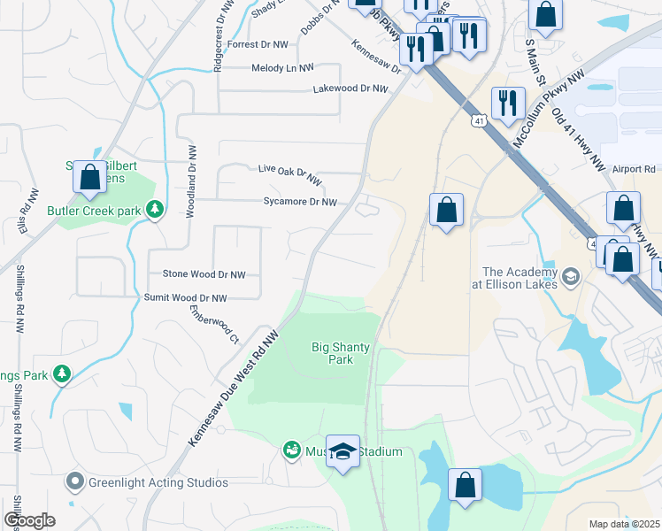 map of restaurants, bars, coffee shops, grocery stores, and more near 2190 Twiggs Cove in Kennesaw