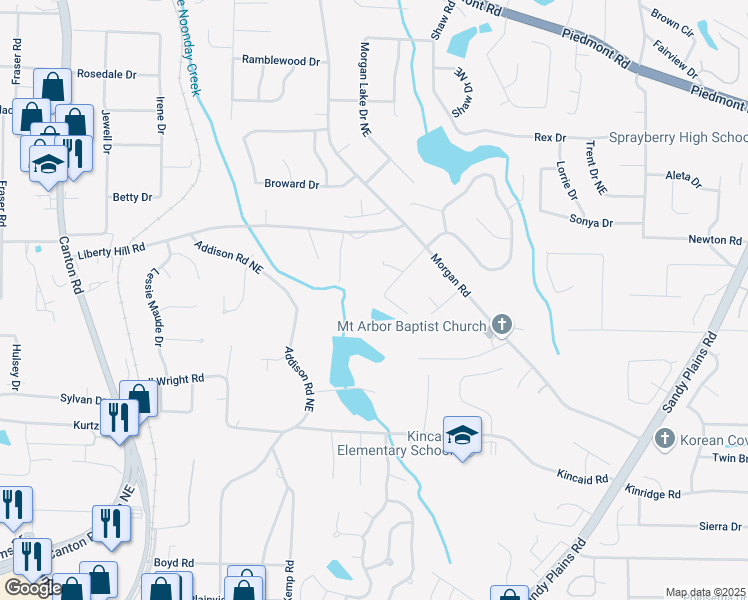 map of restaurants, bars, coffee shops, grocery stores, and more near 2307 Rubart Drive in Marietta