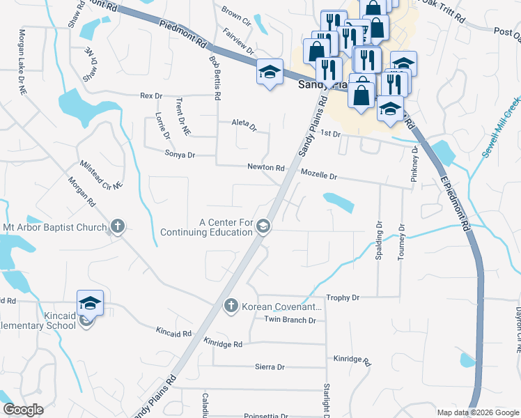 map of restaurants, bars, coffee shops, grocery stores, and more near 2286 Sandy Oaks Drive in Marietta