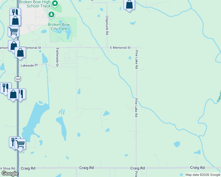 map of restaurants, bars, coffee shops, grocery stores, and more near in Broken Bow
