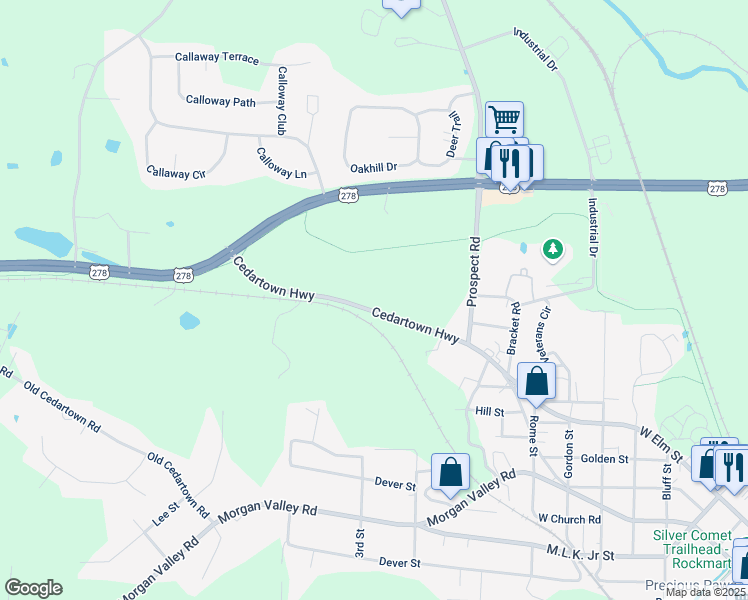map of restaurants, bars, coffee shops, grocery stores, and more near 1160 Cedartown Highway in Rockmart