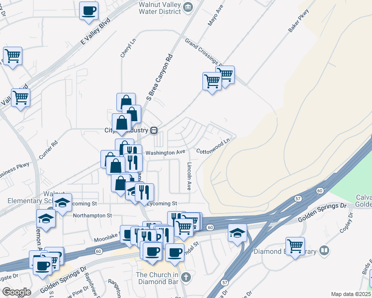 map of restaurants, bars, coffee shops, grocery stores, and more near in Walnut