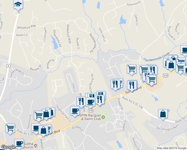 map of restaurants, bars, coffee shops, grocery stores, and more near 356 Saluda Springs Road in Lexington