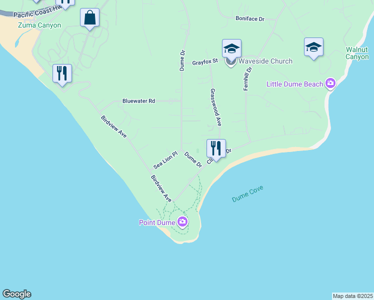 map of restaurants, bars, coffee shops, grocery stores, and more near 7160 Dume Drive in Malibu