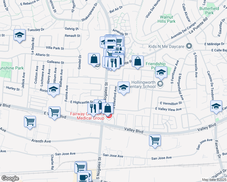 map of restaurants, bars, coffee shops, grocery stores, and more near 3932 South Hackley Avenue in West Covina