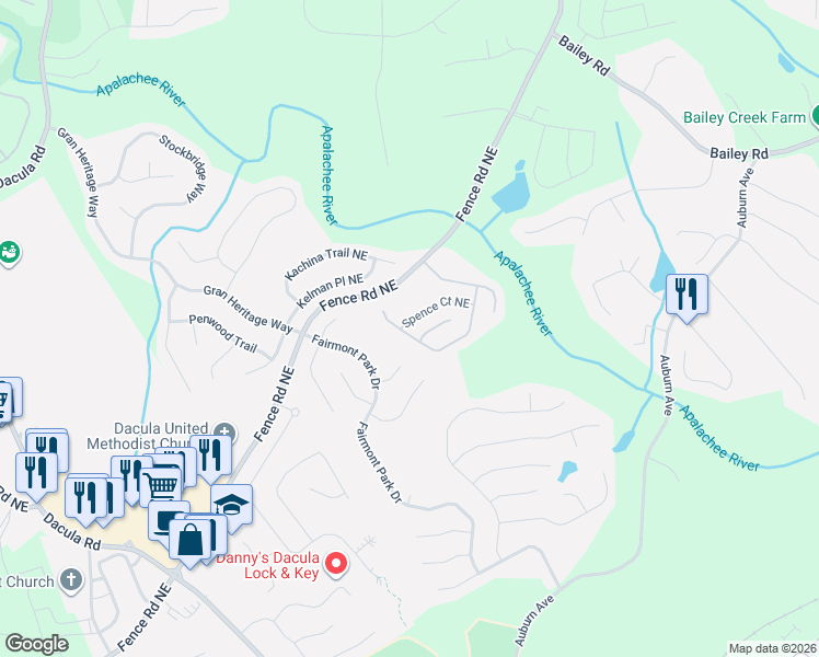 map of restaurants, bars, coffee shops, grocery stores, and more near 2683 Austin Ridge Drive Northeast in Dacula
