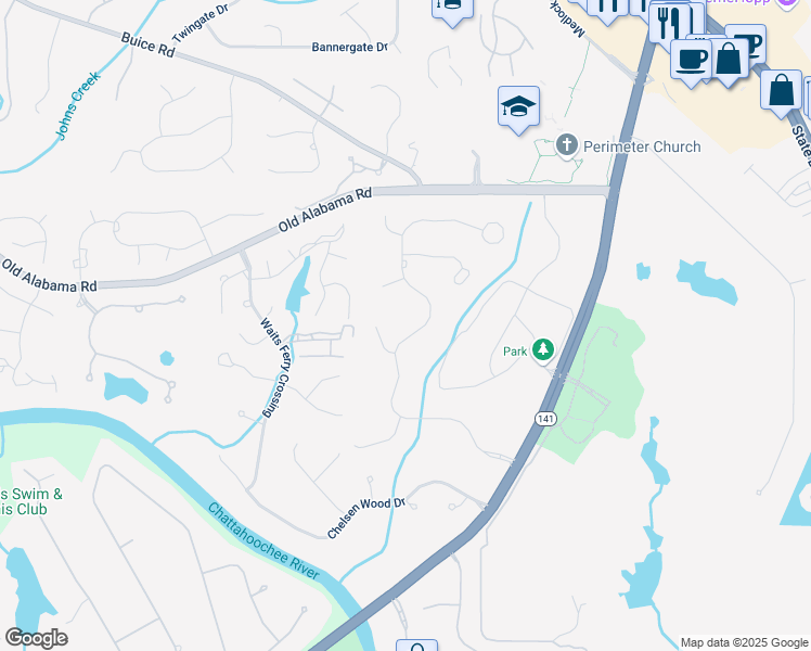 map of restaurants, bars, coffee shops, grocery stores, and more near 9240 Prestwick Club Drive in Duluth