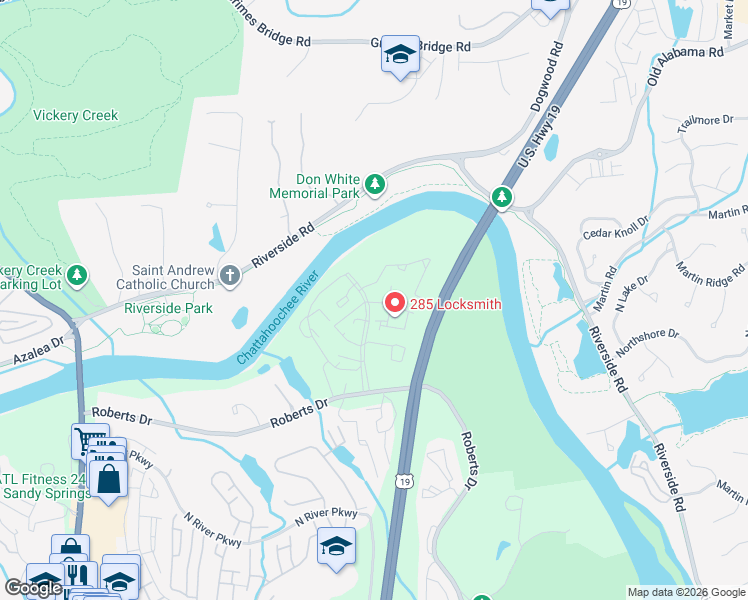 map of restaurants, bars, coffee shops, grocery stores, and more near 106 Wedgewood Way in Atlanta