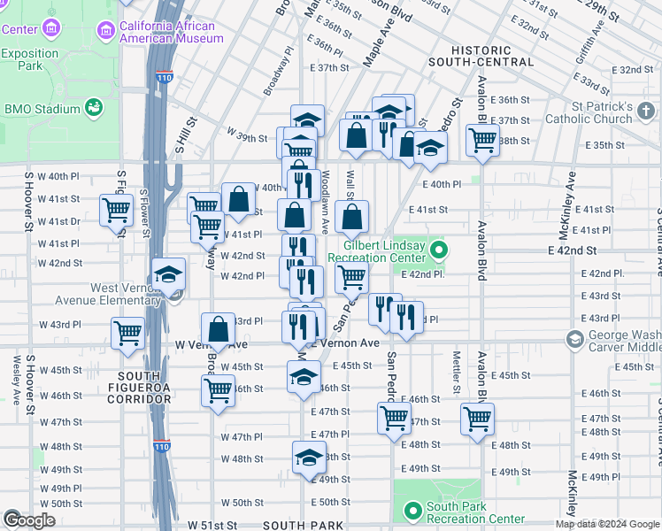 map of restaurants, bars, coffee shops, grocery stores, and more near 4216 Woodlawn Avenue in Los Angeles