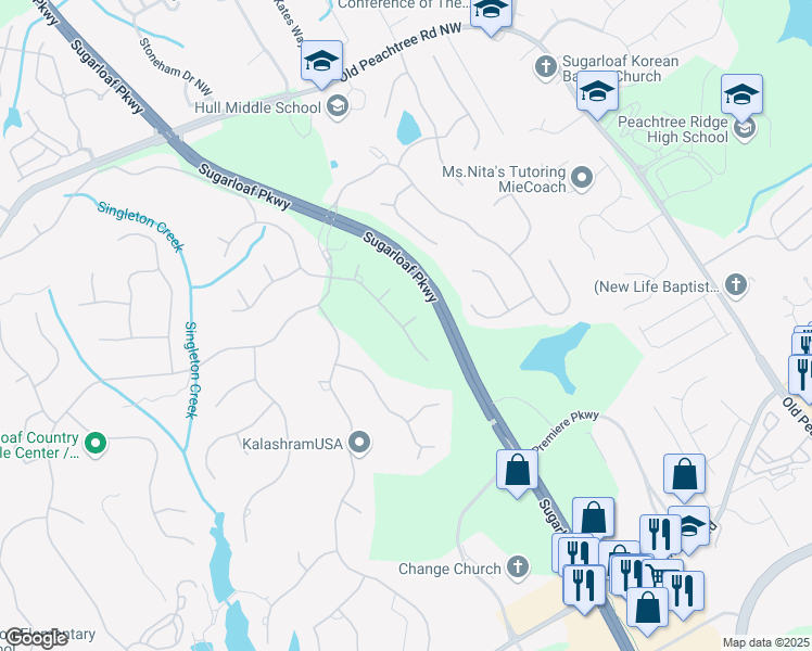 map of restaurants, bars, coffee shops, grocery stores, and more near 3125 Touchton Court in Duluth