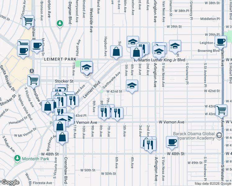 map of restaurants, bars, coffee shops, grocery stores, and more near 4222 Sutro Avenue in Los Angeles