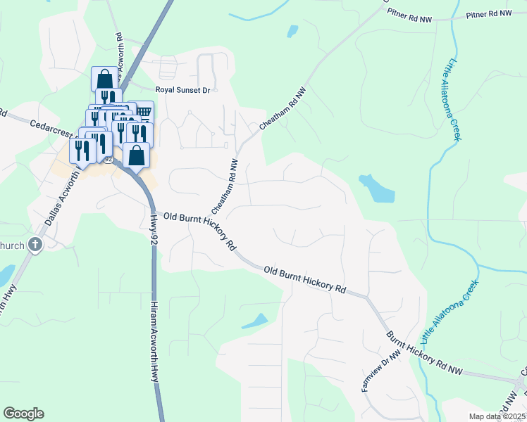 map of restaurants, bars, coffee shops, grocery stores, and more near 229 Wesley Drive in Acworth