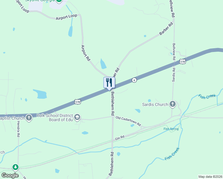 map of restaurants, bars, coffee shops, grocery stores, and more near 4140 Rockmart Highway in Cedartown