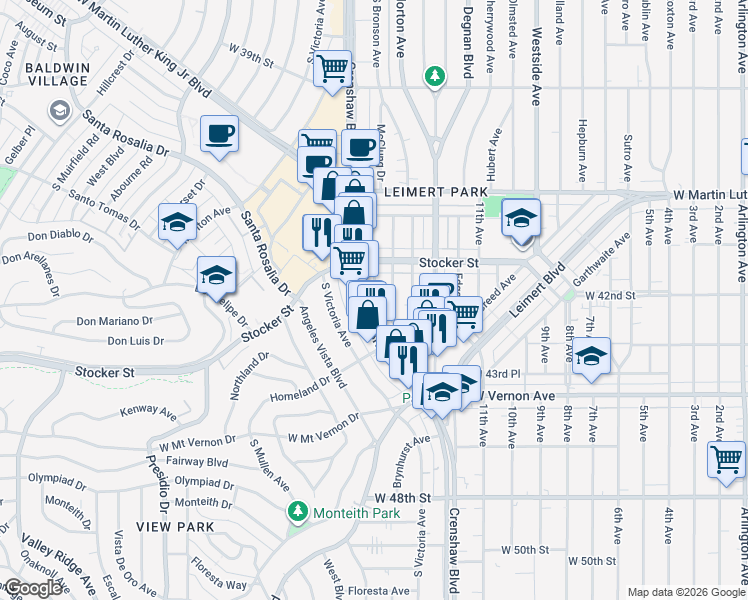 map of restaurants, bars, coffee shops, grocery stores, and more near 4243 McClung Drive in Los Angeles