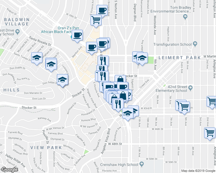 map of restaurants, bars, coffee shops, grocery stores, and more near 4243 McClung Drive in Los Angeles