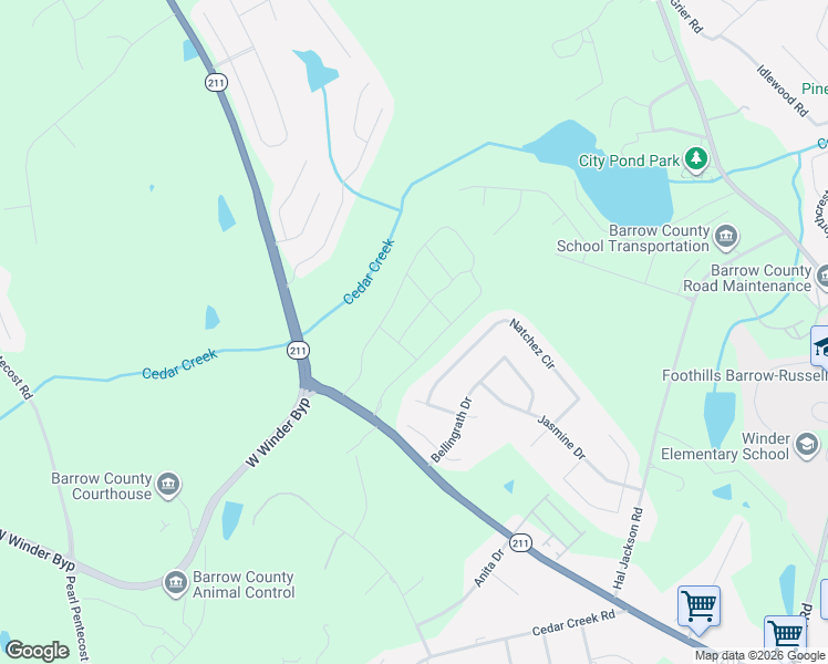 map of restaurants, bars, coffee shops, grocery stores, and more near 244 Natchez Circle in Winder