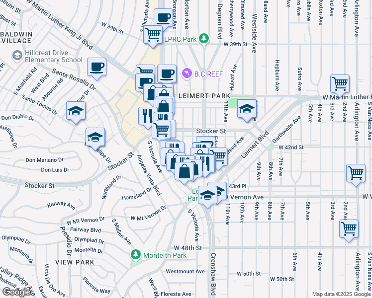 map of restaurants, bars, coffee shops, grocery stores, and more near 4269 McClung Drive in Los Angeles