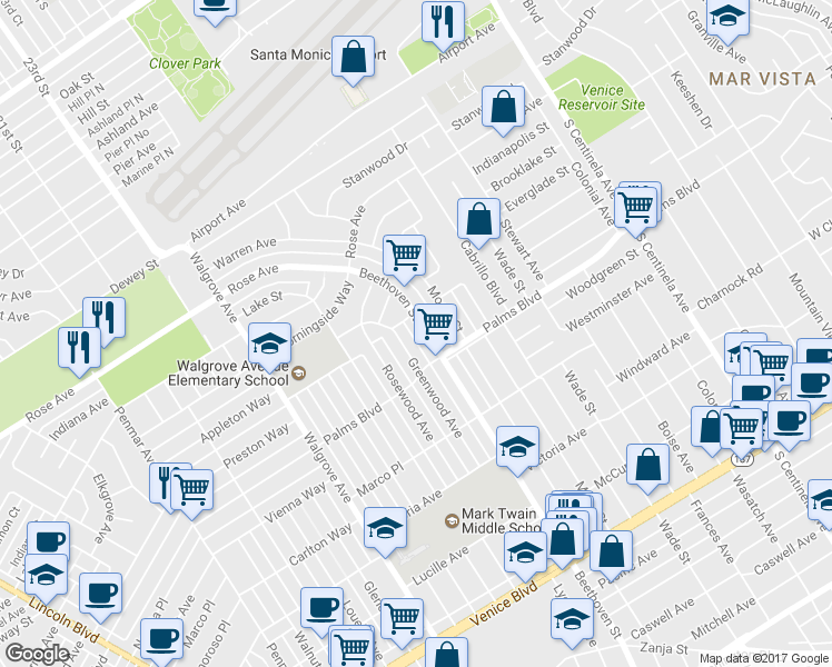 map of restaurants, bars, coffee shops, grocery stores, and more near 3466 Greenwood Avenue in Los Angeles