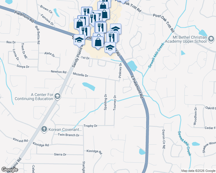 map of restaurants, bars, coffee shops, grocery stores, and more near 2240 Spalding Drive in Marietta