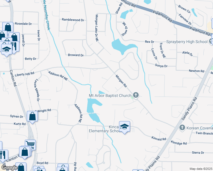 map of restaurants, bars, coffee shops, grocery stores, and more near 2310 Rubart Drive in Marietta