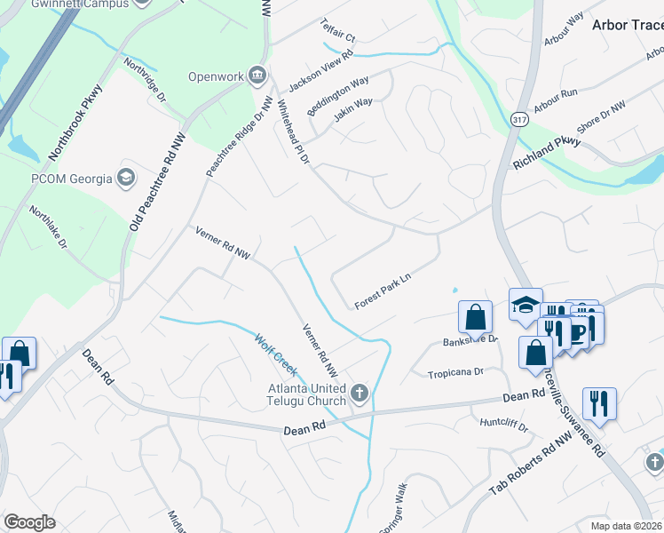 map of restaurants, bars, coffee shops, grocery stores, and more near 811 Forest Park Lane in Suwanee