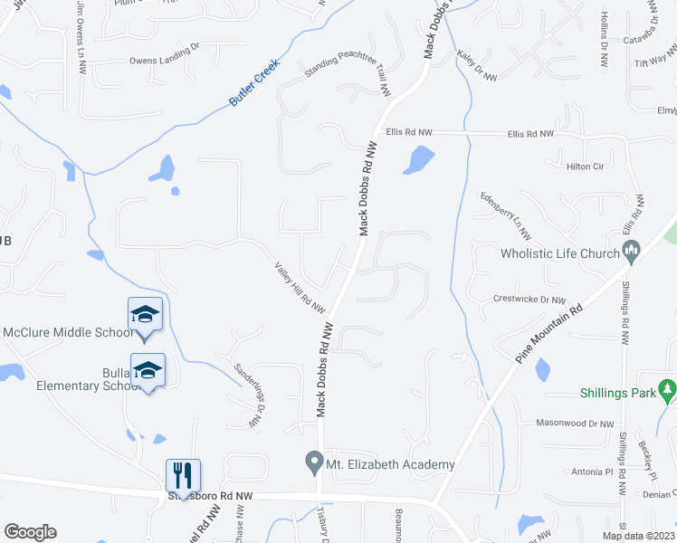 map of restaurants, bars, coffee shops, grocery stores, and more near 3311 Hackmatack Drive Northwest in Kennesaw