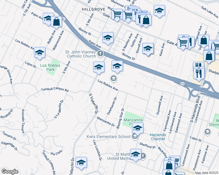 map of restaurants, bars, coffee shops, grocery stores, and more near 1503 Copper Lantern Drive in Hacienda Heights