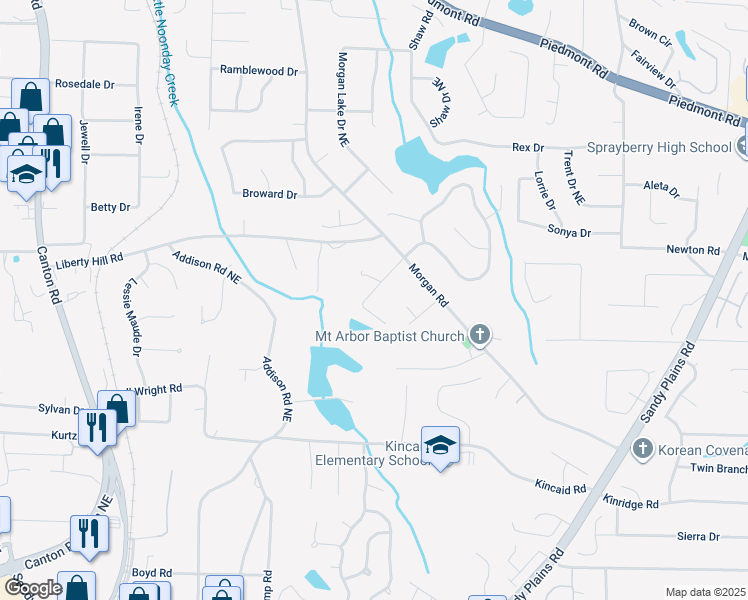 map of restaurants, bars, coffee shops, grocery stores, and more near 2310 Rubart Drive in Marietta