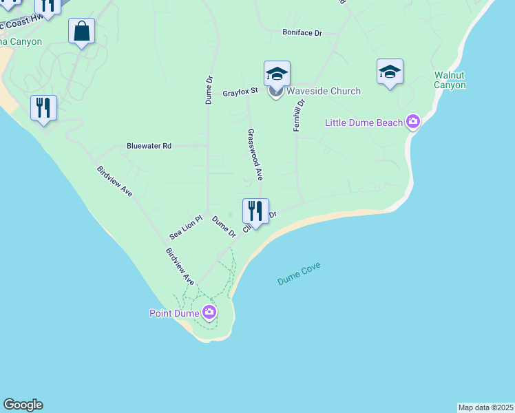 map of restaurants, bars, coffee shops, grocery stores, and more near 7161 Grasswood Avenue in Malibu