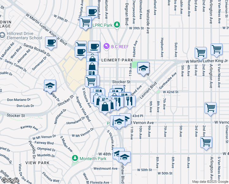 map of restaurants, bars, coffee shops, grocery stores, and more near 4243 Degnan Boulevard in Los Angeles