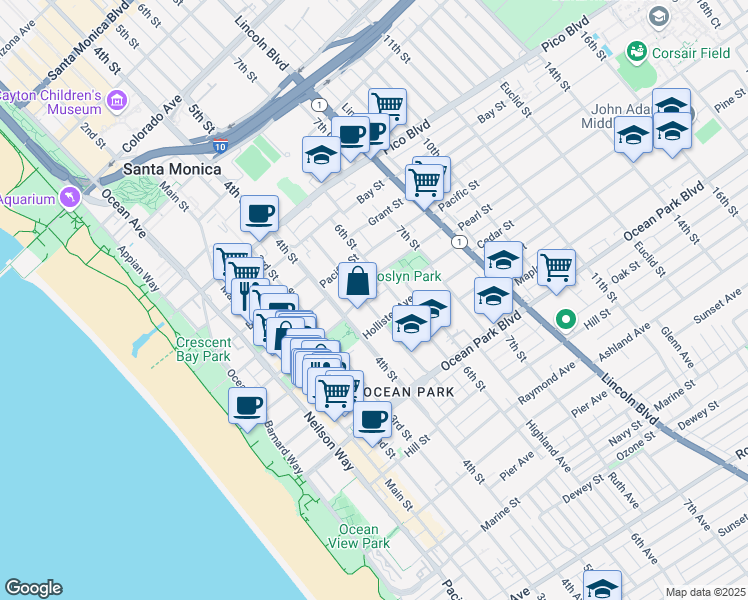 map of restaurants, bars, coffee shops, grocery stores, and more near 2323 4th Street in Santa Monica