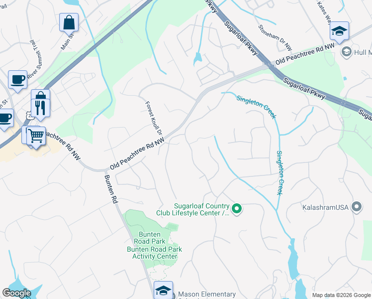 map of restaurants, bars, coffee shops, grocery stores, and more near 3605 Moye Trail in Duluth