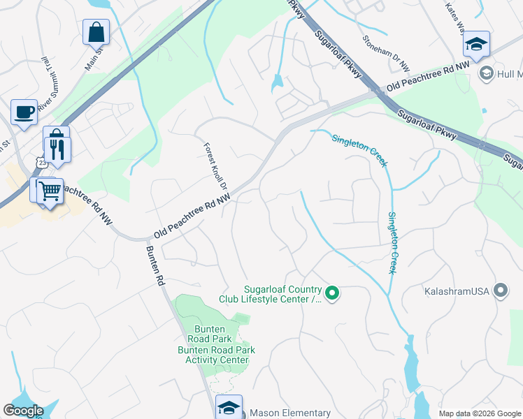 map of restaurants, bars, coffee shops, grocery stores, and more near 3605 Moye Trail in Duluth
