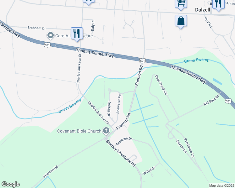 map of restaurants, bars, coffee shops, grocery stores, and more near 3025 Dalzell Street in Dalzell