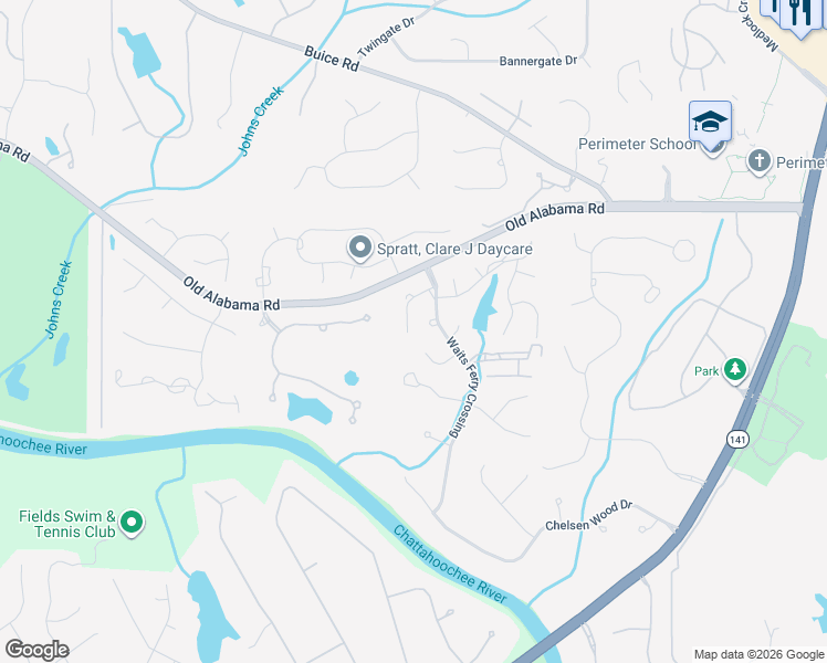 map of restaurants, bars, coffee shops, grocery stores, and more near 9310 Waits Ferry Crossing in Duluth