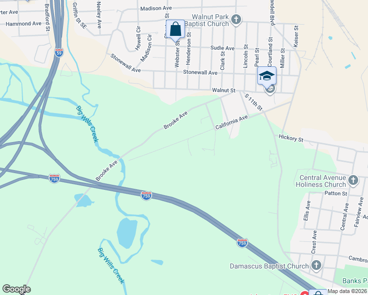 map of restaurants, bars, coffee shops, grocery stores, and more near 3713 California Avenue in Gadsden