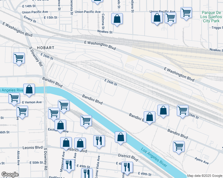 map of restaurants, bars, coffee shops, grocery stores, and more near 3840 East 26th Street in Vernon