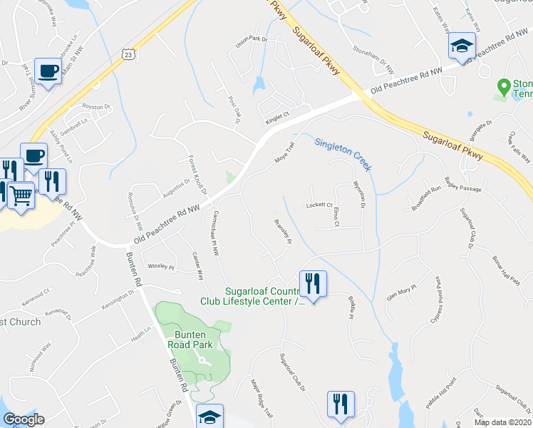 map of restaurants, bars, coffee shops, grocery stores, and more near 2281 Bransley Place in Duluth