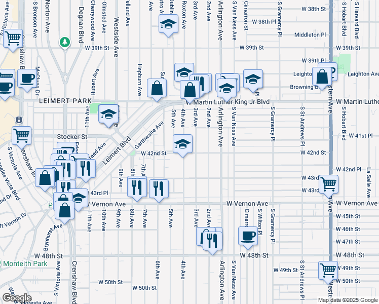 map of restaurants, bars, coffee shops, grocery stores, and more near 4187 4th Avenue in Los Angeles