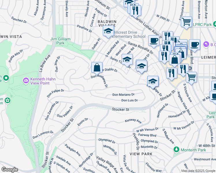 map of restaurants, bars, coffee shops, grocery stores, and more near 4109 Don Ibarra Place in Los Angeles