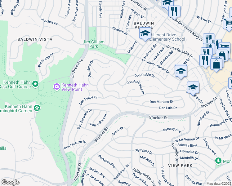map of restaurants, bars, coffee shops, grocery stores, and more near 4246 Hillcrest Drive in Los Angeles