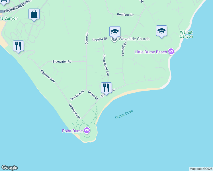 map of restaurants, bars, coffee shops, grocery stores, and more near 7160 Grasswood Avenue in Malibu