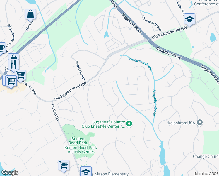 map of restaurants, bars, coffee shops, grocery stores, and more near 2281 Bransley Place in Duluth