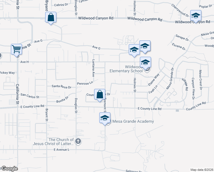 map of restaurants, bars, coffee shops, grocery stores, and more near 13559 Fremont Street in Yucaipa
