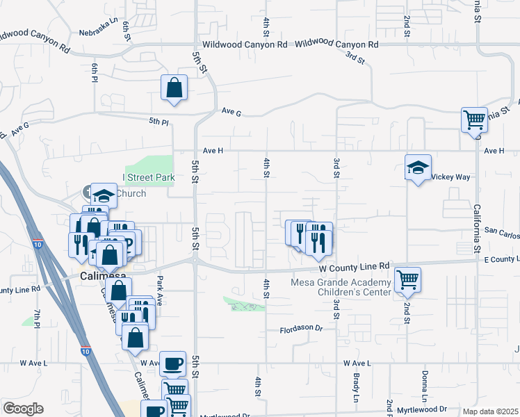 map of restaurants, bars, coffee shops, grocery stores, and more near 33575 #2 Yucaipa Boulevard in Yucaipa