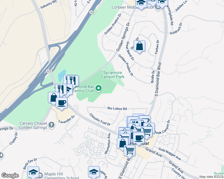 map of restaurants, bars, coffee shops, grocery stores, and more near 22871 Hilton Head Drive in Diamond Bar