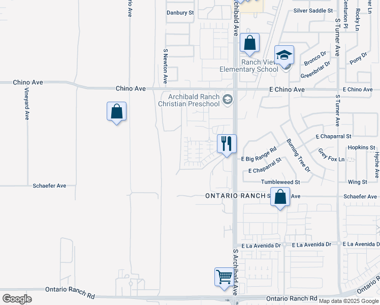 map of restaurants, bars, coffee shops, grocery stores, and more near 3651 Shale Avenue in Ontario