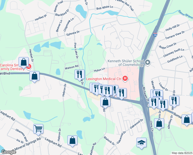 map of restaurants, bars, coffee shops, grocery stores, and more near 528 Hulon Lane in West Columbia